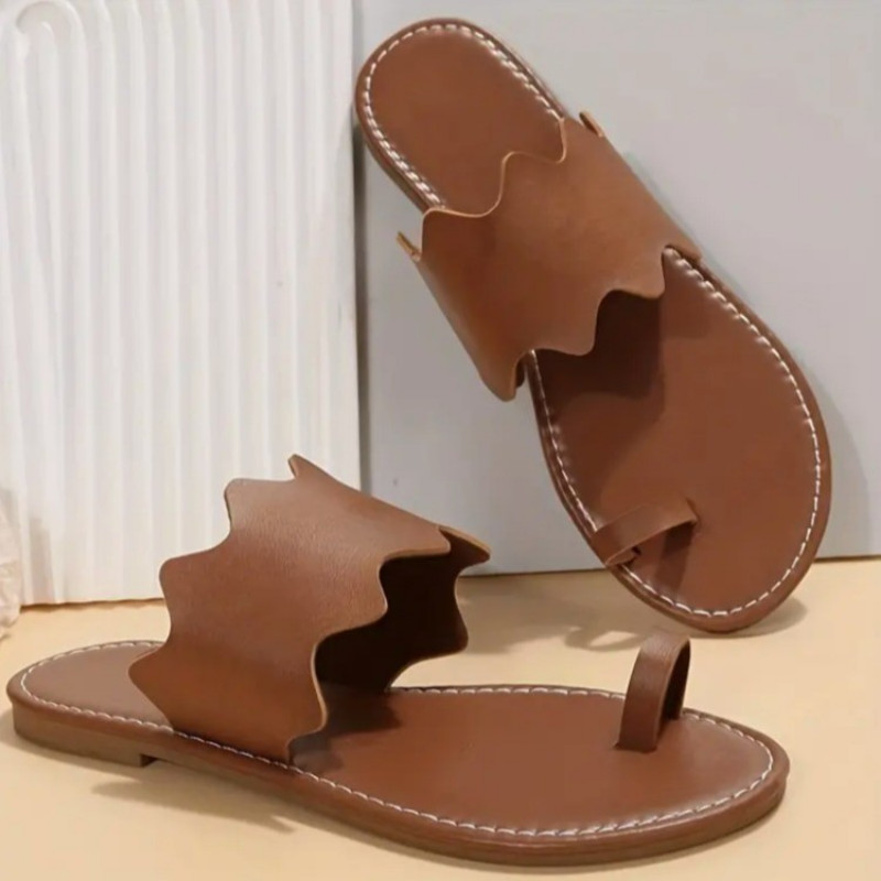 Nyári új női papucsok divatos bőr lábujjak szett Lapos alkalmi cipők felhúzható fekete kültéri strand papucsok Zapatilla Mujer