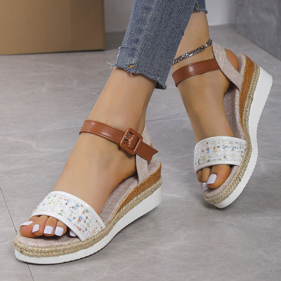 Lucyever Summer Patchwork Wedge Σανδάλια Γυναικεία 2023 Πόρπη Αστραγάλου Πλατφόρμα Σανδά Γυναικεία Plus μέγεθος Αντιολισθητικό Casual Sandalias Mujer