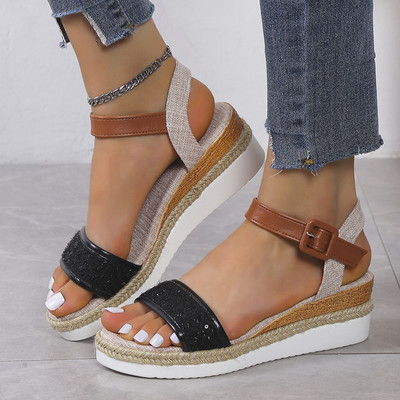 Lucyever Summer Patchwork Wedge Σανδάλια Γυναικεία 2023 Πόρπη Αστραγάλου Πλατφόρμα Σανδά Γυναικεία Plus μέγεθος Αντιολισθητικό Casual Sandalias Mujer