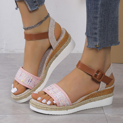 Lucyever Summer Patchwork Wedge Σανδάλια Γυναικεία 2023 Πόρπη Αστραγάλου Πλατφόρμα Σανδά Γυναικεία Plus μέγεθος Αντιολισθητικό Casual Sandalias Mujer