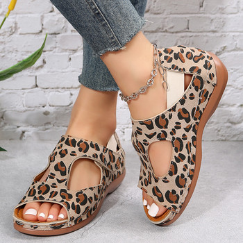 Винтидж римски сандали с леопардов принт Дамски сандали на танкетка с издълбани пръсти Mujer 2023 Дебела подметка Неплъзгащи се летни обувки Дамски