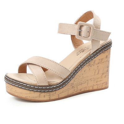 Νέα καλοκαιρινά γυναικεία πέδιλα Wedges Female Suede Follow Sindals High Wedges Peep Toe Πλατφόρμα Γυναικεία παπούτσια Zapatos De Mujer Zapatos
