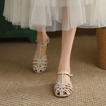 Μόδα γυναικεία παπούτσια 2023 Γυναικεία πέδιλα με στρογγυλά δάχτυλα με καθαρές γόβες, άνετα, πολυτελή, μπεζ, μεσαίο καλοκαιρινό μπλοκ χαμηλό