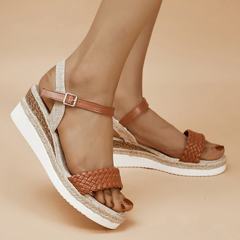 Μόδα υφασμένα σφηνά γυναικεία σανδάλια Καλοκαίρι 2023 Γυναικεία παπούτσια με λουράκι αστραγάλου εσπαντρίγιες Gladiator αντιολισθητική πλατφόρμα Sandalias De Mujer
