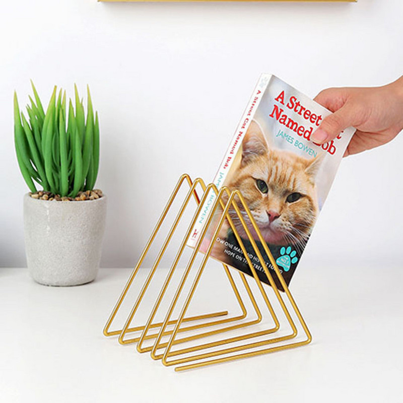 Háromszögű könyvtartó állvány Iron Art Könyvespolc Asztali tároló Könyvespolc Stabil Kreatív barkácsoló polc asztali dekoráció