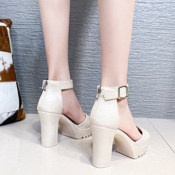 Λευκά καλοκαιρινά γυναικεία σανδάλια παπούτσια 2021 Νέα άφιξη Σέξι Peep Toe με χοντρά τακούνια Σανδάλια Πλατφόρμα Casual Russian παπούτσια Γυναικεία