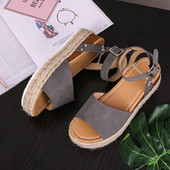 Wedges Shoes of Women Summer 2022 Leopard Open Toe Flat Roman Sindals Leopard Straw Platform Size 43 Zapatillas Mujer