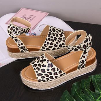 Wedges Shoes of Women Summer 2022 Leopard Open Toe Flat Roman Sindals Leopard Straw Platform Size 43 Zapatillas Mujer