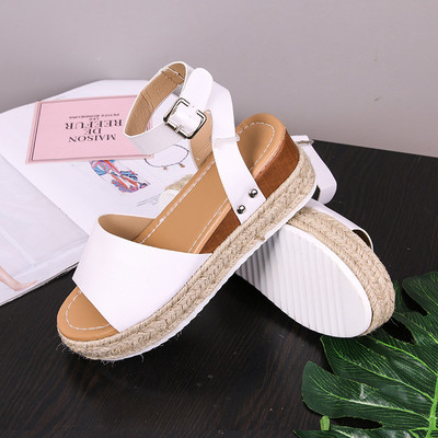 Wedges Shoes of Women Summer 2022 Leopard Open Toe Flat Roman Sindals Leopard Straw Platform Size 43 Zapatillas Mujer