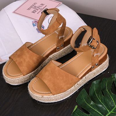 Wedges Shoes of Women Summer 2022 Leopard Open Toe Flat Roman Sindals Leopard Straw Platform Size 43 Zapatillas Mujer
