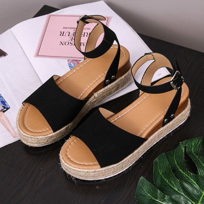 Wedges Shoes of Women Summer 2022 Leopard Open Toe Flat Roman Sindals Leopard Straw Platform Size 43 Zapatillas Mujer