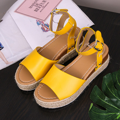 Wedges Shoes of Women Summer 2022 Leopard Open Toe Flat Roman Sindals Leopard Straw Platform Size 43 Zapatillas Mujer