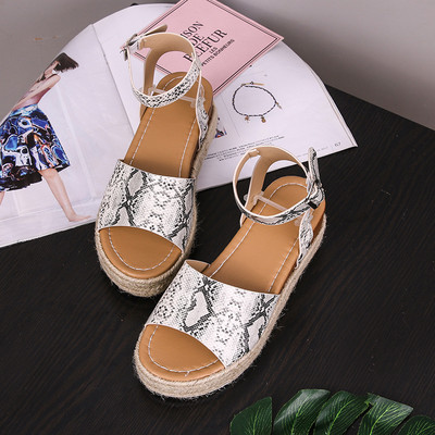Wedges Shoes of Women Summer 2022 Leopard Open Toe Flat Roman Sindals Leopard Straw Platform Size 43 Zapatillas Mujer