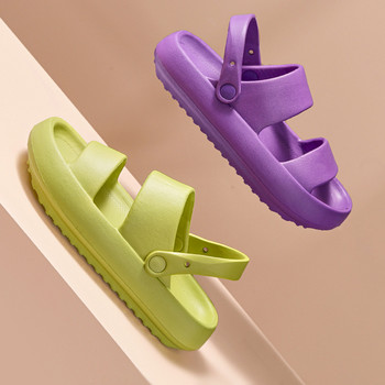 Летни дебели чехли на платформа Двуредни плоски сандали за двойка Дамски чехли с меко дъно Облачни чехли на ток Вътрешни обувки, устойчиви на износване