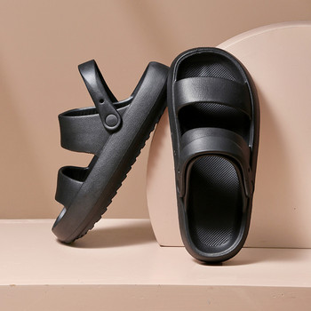 Летни дебели чехли на платформа Двуредни плоски сандали за двойка Дамски чехли с меко дъно Облачни чехли на ток Вътрешни обувки, устойчиви на износване