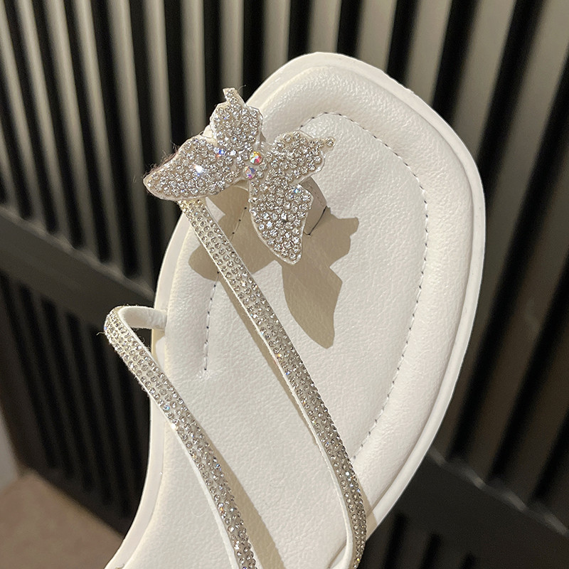 Új pillangós strassz szandál csipetnyi egyujjas csatos papucs női lapos aljú, nyitott orrú női cipő édes bebújós strandszandál