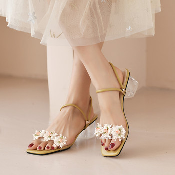 2022 Νέα καλοκαιρινά γυναικεία παπούτσια Σανδάλια με ανοιχτό λουλούδι με διάφανο χοντρό τακούνι μονόχρωμο γυναικεία σανδάλια Προσωπικότητα μόδας