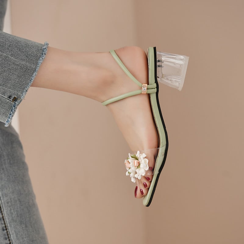 2022 új nyári női cipők virágos nyitott orrú szandálok átlátszó vastag sarkú egyszínű női szandálok divatos személyiség