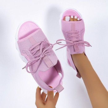 2023 Летни дамски модни сандали на танкетка Удобни чехли с отворени пръсти Неплъзгащи се ежедневни дамски сандали Мрежести дишащи сандали