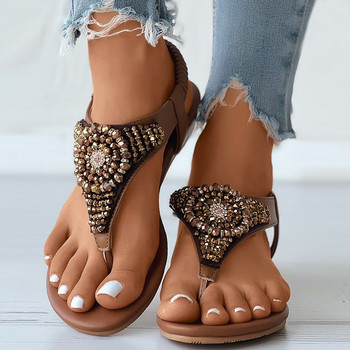 Дамски обувки на клинове Еластични ежедневни бохемски сандали Бохо плажни сандали Джапанки Дамски сандали с мъниста босоножки женски