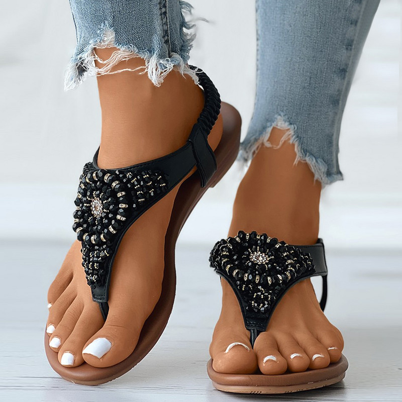Női Wedges Cipők Rugalmas Bcasual Bohemian Szandálok Boho Strandszandálok Flip Flops Női Gyöngyös Szandálok босоножки женские