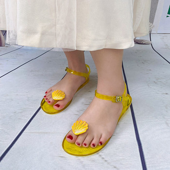 Летни плоски плажни сандали Популярни отворени пръсти Празнични дамски обувки Външна мода Ежедневни сандали с желе Големи размери
