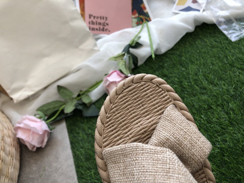 Női szandálok szalmavászon római szandálok nyáron, rugalmas szalaggal keresztezett lapos női cipők