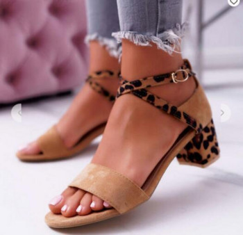 2023 г. Нови сандали с катарама с леопардов принт Едноцветни дамски сандали с отворени пръсти Летни тънки високи токчета Удобни флок обувки 35-43