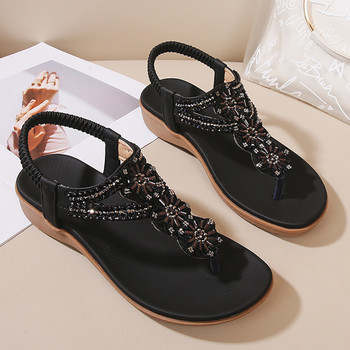 Δωρεάν αποστολή Σανδάλια Γυναικεία Dressy Summer Studded Crystal Shoes Wedges Elastic Strap Roman Sandals Κομψά γυναικεία παπούτσια με τακούνι