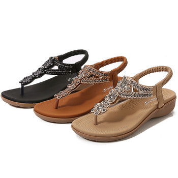 Сандали с безплатна доставка Дамски елегантни летни обувки с кристали с шипове Танкетки с еластична каишка Римски сандали Елегантни дамски обувки на ток