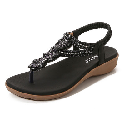 Δωρεάν αποστολή Σανδάλια Γυναικεία Dressy Summer Studded Crystal Shoes Wedges Elastic Strap Roman Sandals Κομψά γυναικεία παπούτσια με τακούνι