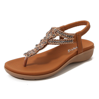 Δωρεάν αποστολή Σανδάλια Γυναικεία Dressy Summer Studded Crystal Shoes Wedges Elastic Strap Roman Sandals Κομψά γυναικεία παπούτσια με τακούνι