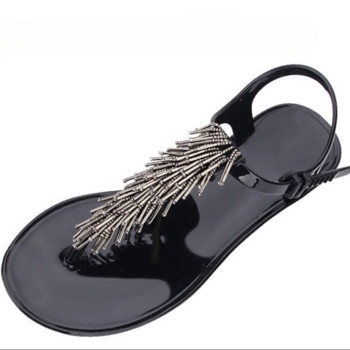 Дамски обувки Джапанки Сандали за жени Черни пластмасови обувки с ниски токчета Лято 2023 Crystal Pvc Луксозна разпродажба на едро H