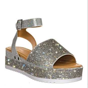 Нови модни сандали на танкетка с кристали Дамски обувки на платформа за лято 2022 г. Дамски сандали на платформа Zapatos Mujer за възрастни