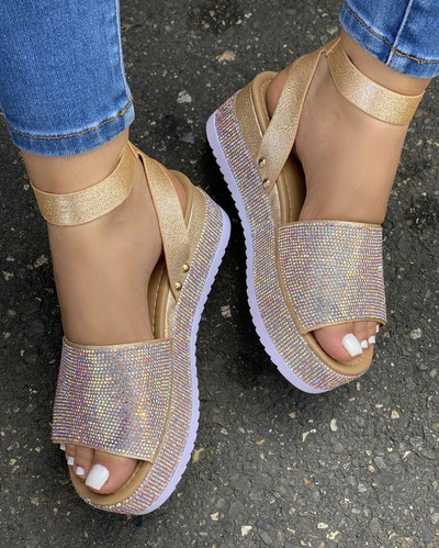 Νέα μόδα Rhinestone Wedge Γυναικεία Σανδάλια Καλοκαίρι 2022 Ψηλοτάκουνα Παπούτσια Πλατφόρμας Γυναικεία Σανδάλια Πλατφόρμας Zapatos Mujer Ενήλικες