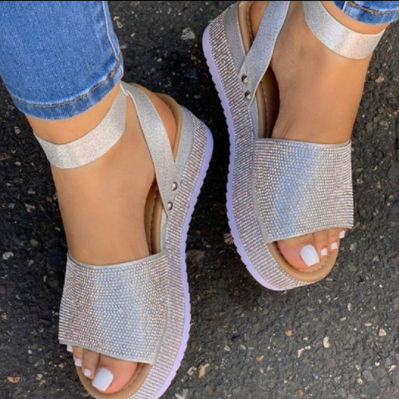 Új divatos strasszos ékszandálok, női, 2022. nyár magassarkú cipők, magassarkú cipők, női emelvényes szandálok, felnőttek Zapatos Mujer