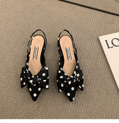 Γυναικεία σανδάλια Διακόσμηση φιόγκων Houndstooth πουά Καλοκαιρινή θέση Νεράιδα Γυναικεία παπούτσια Γαλλικά τετράγωνα ποδαράκια Γυναικεία σανδάλια