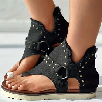 Дамски ежедневни дънкови сандали Дамски гладиаторски сандали с отворени пръсти на гърба, нехлъзгащи се прашки, универсални обувки в римски стил