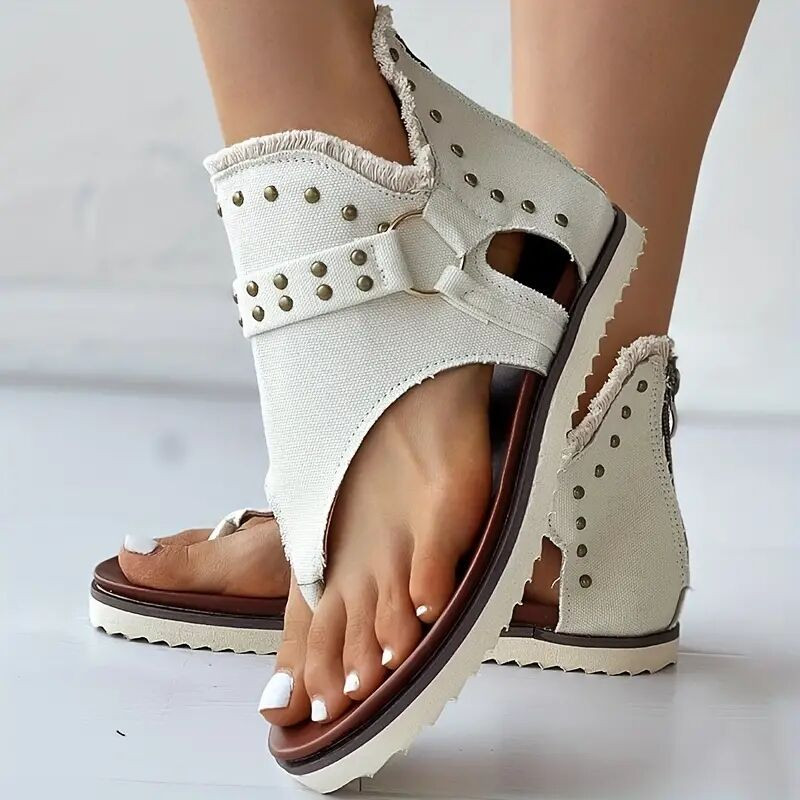 Női alkalmi farmer szandál Női Gladiátor szandál Hátsó cipzárral nyitott orrú, csúszásmentes tangaszandál, sokoldalú római stílusú cipő