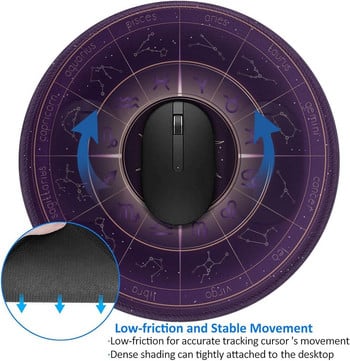 Зодиакални знаци Астрологично колело Мистериозна подложка за мишка със зашит ръб Водоустойчива неплъзгаща се гума за лаптоп Офис 7,9 x 7,9 инча