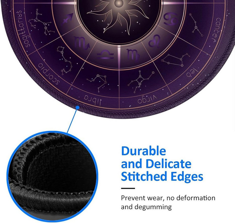 Csillagjegyek Asztrológiai kerék Rejtélyes egérszőnyeg varrott éllel, vízálló, csúszásmentes gumival, 7,9 x 7,9 hüvelykes laptop irodához