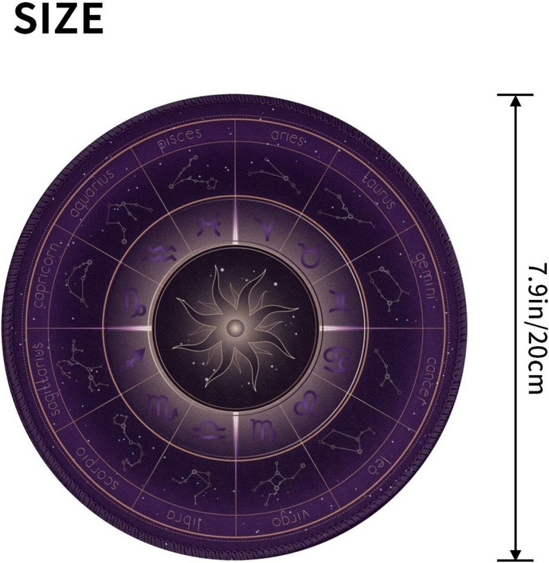 Csillagjegyek Asztrológiai kerék Rejtélyes egérszőnyeg varrott éllel, vízálló, csúszásmentes gumival, 7,9 x 7,9 hüvelykes laptop irodához