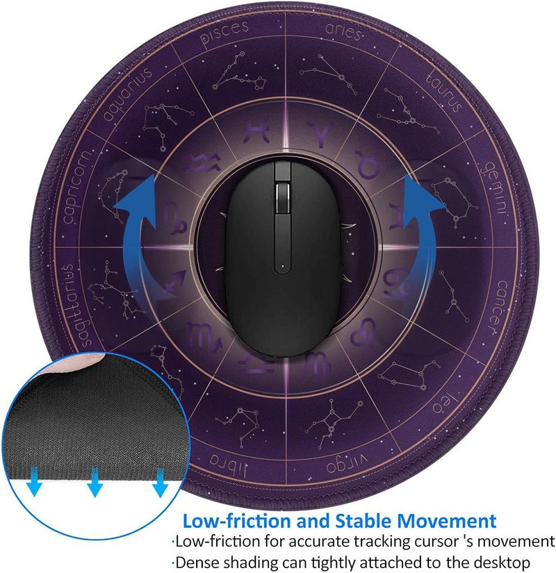 Csillagjegyek Asztrológiai kerék Rejtélyes egérszőnyeg varrott éllel, vízálló, csúszásmentes gumival, 7,9 x 7,9 hüvelykes laptop irodához