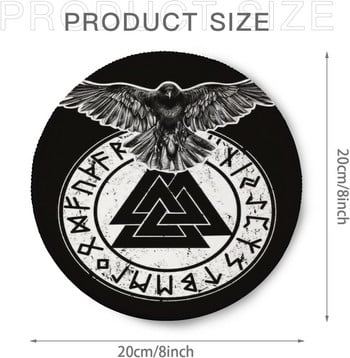 Viking Raven Norse Mysterious Rune кръгла подложка за мишка водоустойчива нехлъзгаща се гума за игри лаптоп компютър офис 7,9 x 7,9 инча