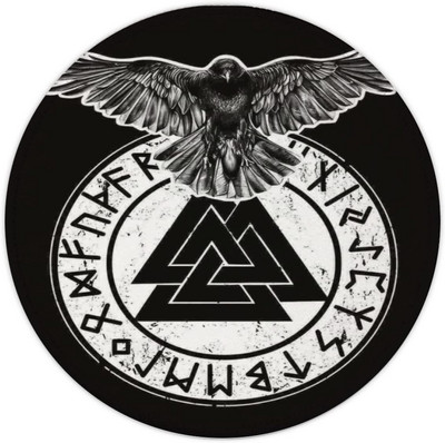 Viking Raven Norse Mysterious Rune Round Mouse Pad Αδιάβροχο αντιολισθητικό καουτσούκ για gaming φορητό υπολογιστή Office 7,9 x 7,9 ιντσών