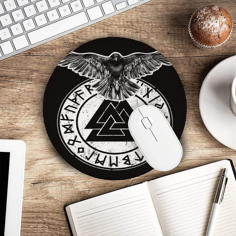 Viking Raven norvég titokzatos rúna kerek egérpad, vízálló, csúszásmentes gumi játékhoz, laptop számítógéphez, irodai 7,9 x 7,9 hüvelykes