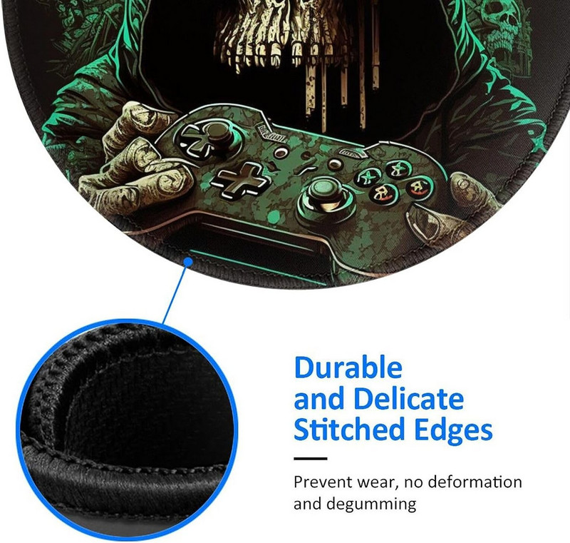 Skull Grim Reaper Play Games Cool kerek egérpad csúszásmentes gumi koponya játék egérpadok varrott éllel irodai munkához