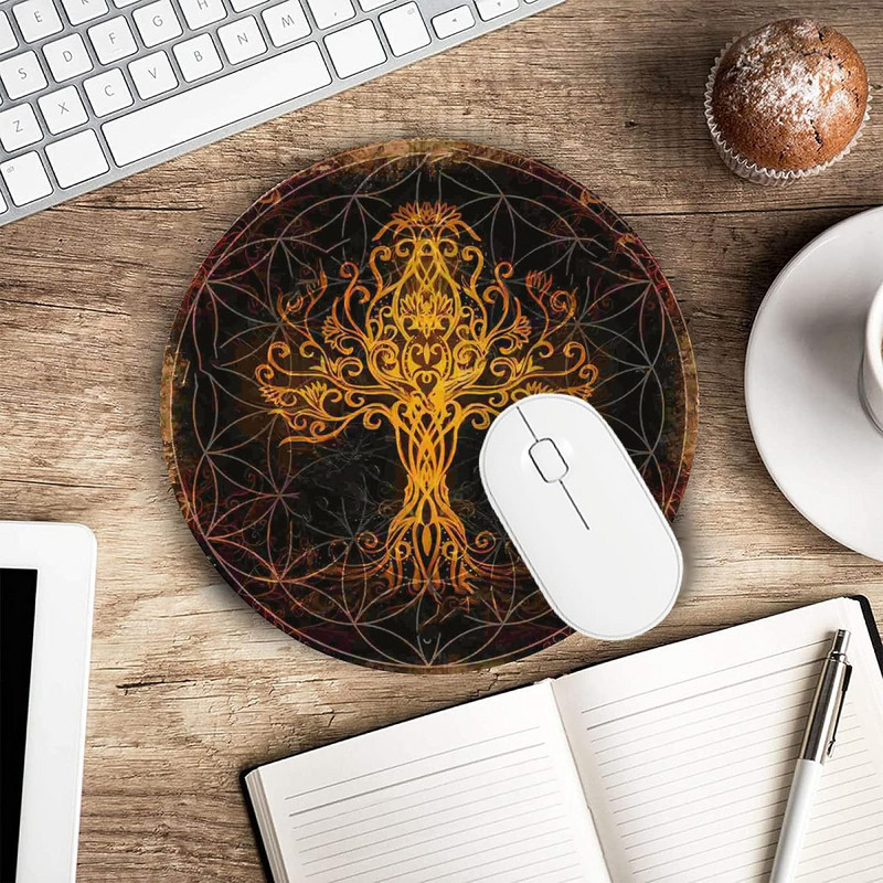 Golden Viking skandináv Yggdrasil kerek egérpad Az élet fája játékhoz varrt élekkel csúszásmentes laptop irodai munkához