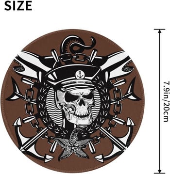 Skull Captain Vintage Style Кафява мишка със зашит ръб, водоустойчива нехлъзгаща се гума за лаптоп, компютър, офис 7,9 x 7,9 инча