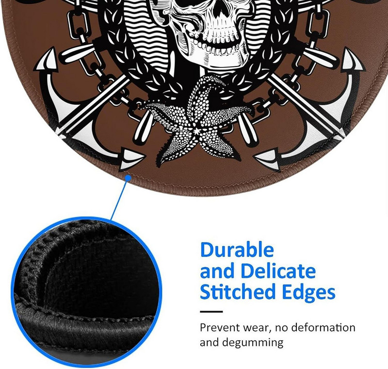 Skull Captain Vintage stílusú barna egér varrott éllel, vízálló, csúszásmentes gumival, laptop számítógéphez irodai 7,9 x 7,9 hüvelykes